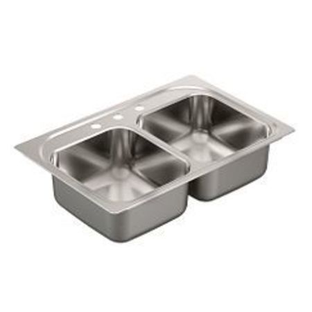 MOEN 33"X22" Stainless Steel 18 Gauge Double Bowl Drop In Sink G182133